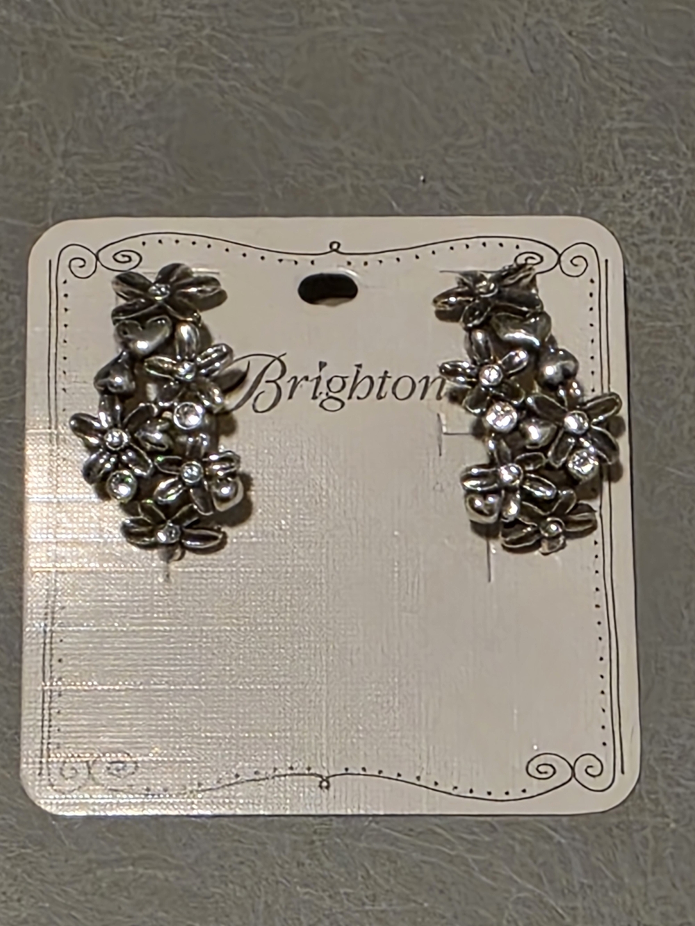 Brighton Silver WILD FLOWERS Cluster EARRings Crystals Hearts new